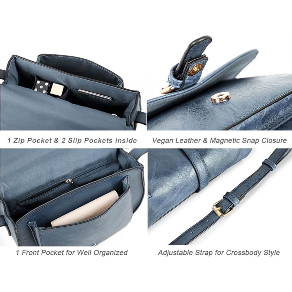 Women Blue Imported Vegan Leather Polycotton Small Saddle Boho Crossbody Bags - Picture 4 of 4